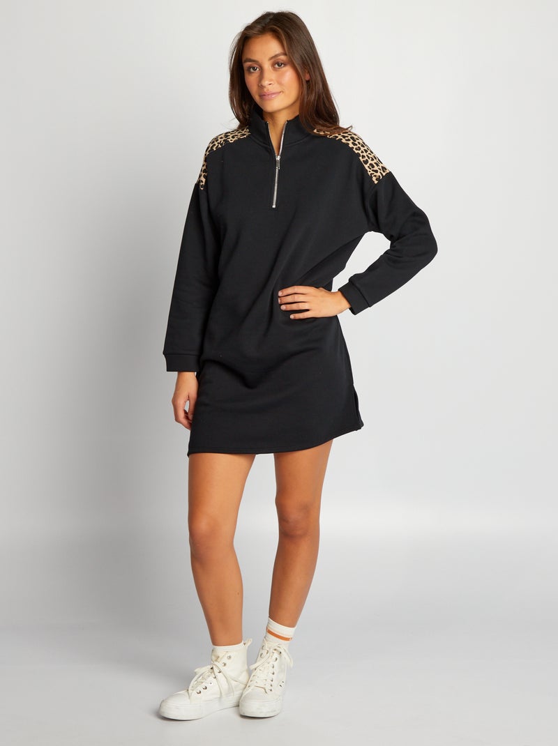 Robe sweat avec détail léopard Noir - Kiabi
