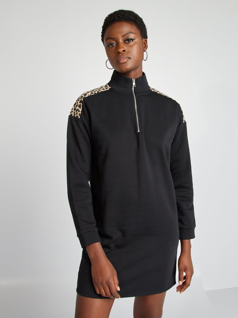 Robe sweat avec détails léopard Noir - Kiabi