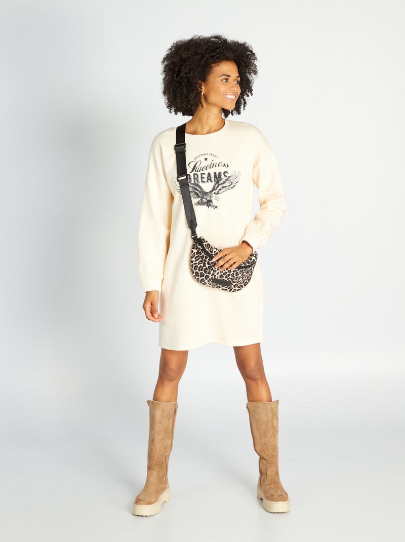 Robe sweat avec imprimé Ecru - Kiabi