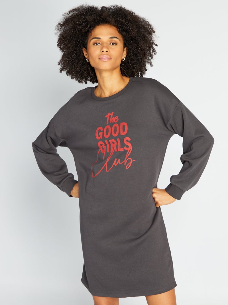 Robe sweat avec imprimé Noir - Kiabi