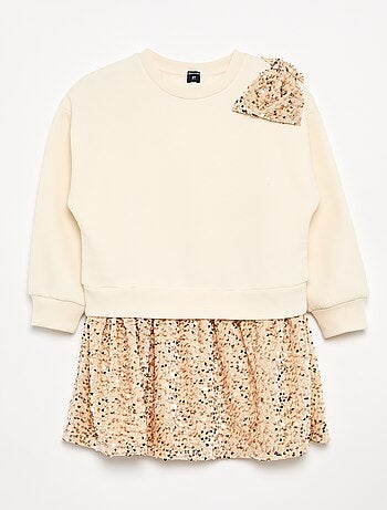 Robe sweat avec jupe en velours à sequins