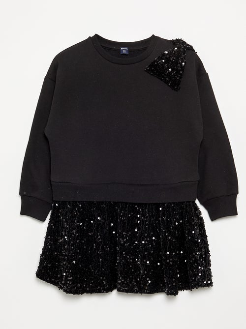 Robe sweat avec jupe en velours à sequins - Kiabi