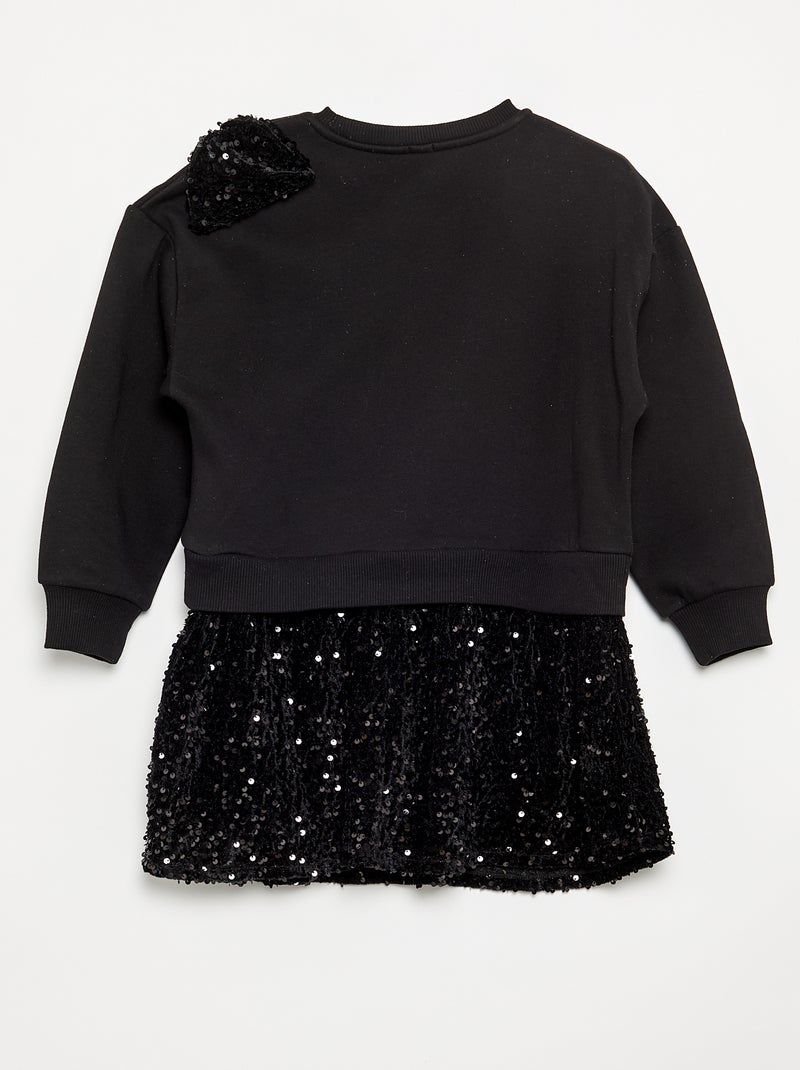 Robe sweat avec jupe en velours à sequins Ecru - Kiabi