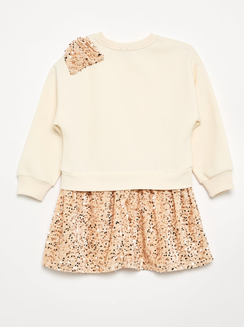 Robe sweat avec jupe en velours à sequins Ecru - Kiabi