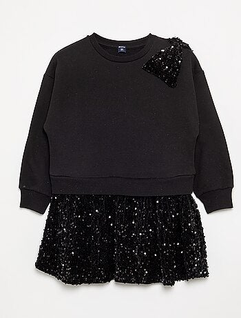 Robe sweat avec jupe en velours à sequins