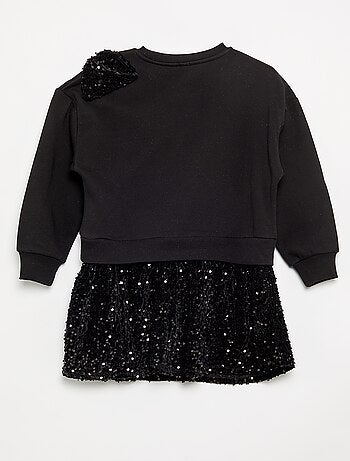 Robe sweat avec jupe en velours à sequins