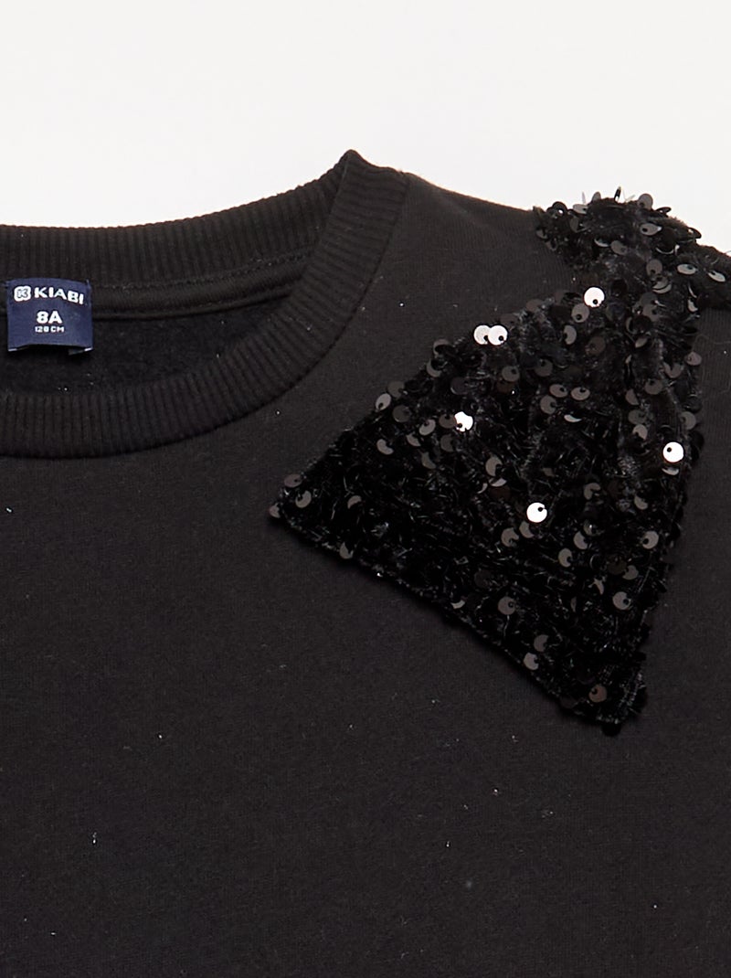 Robe sweat avec jupe en velours à sequins Noir - Kiabi