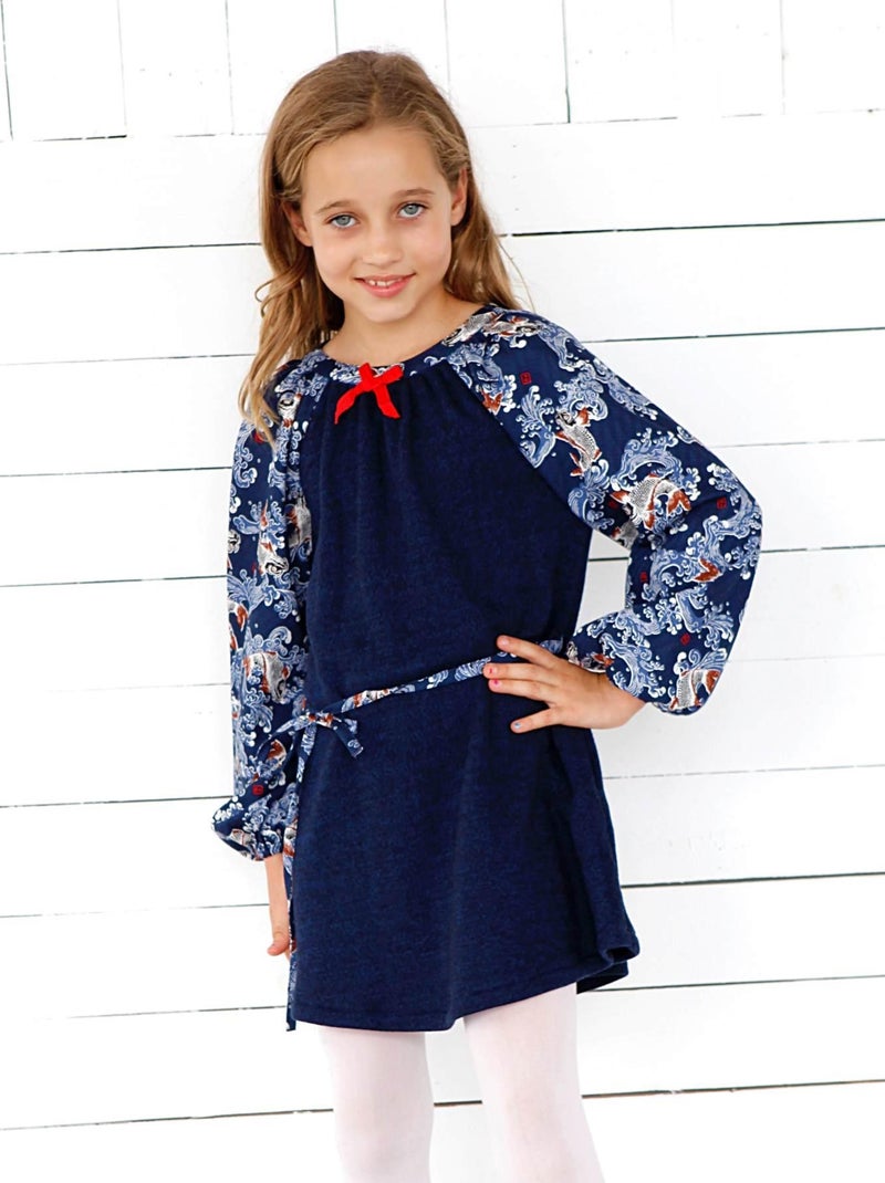 Robe sweat bi-matières    poissons Khoi japonais  ELISA - La Faute à Voltaire Bleu Rouge Blanc - Kiabi