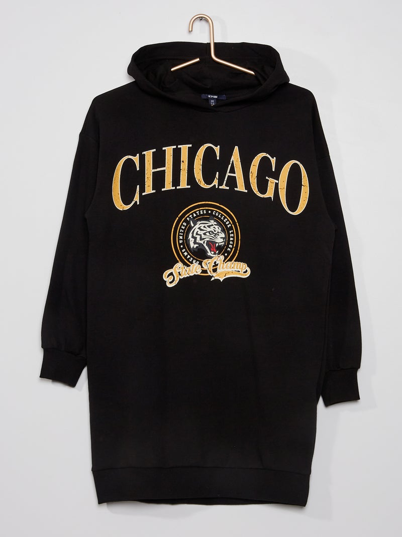 Robe sweat 'chicago' à capuche noir - Kiabi