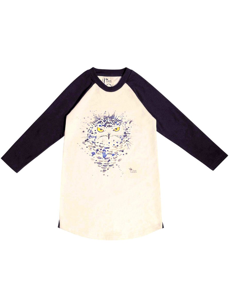 Robe Sweat   Coton  et  Imprimé Chouette  THE OWL - La Faute à Voltaire Beige - Kiabi