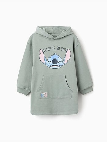 Robe sweat en coton peigné à capuche et imprimé Stitch