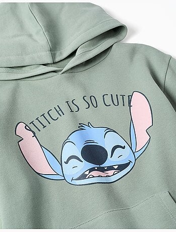 Robe sweat en coton peigné à capuche et imprimé Stitch