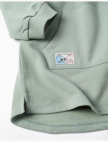 Robe sweat en coton peigné à capuche et imprimé Stitch