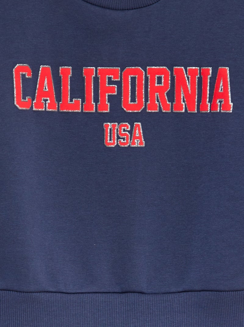 Robe sweat en molleton avec inscription en relief et pailletée Noir - Kiabi