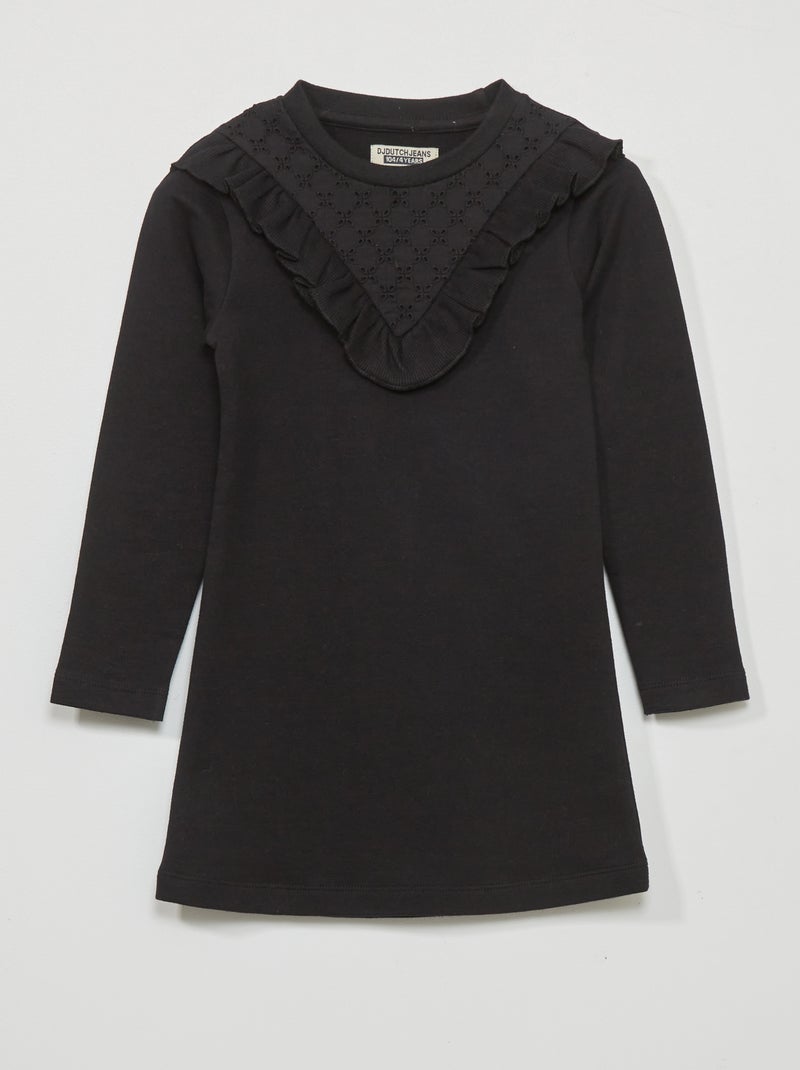 Robe sweat en molleton avec volants noir - Kiabi