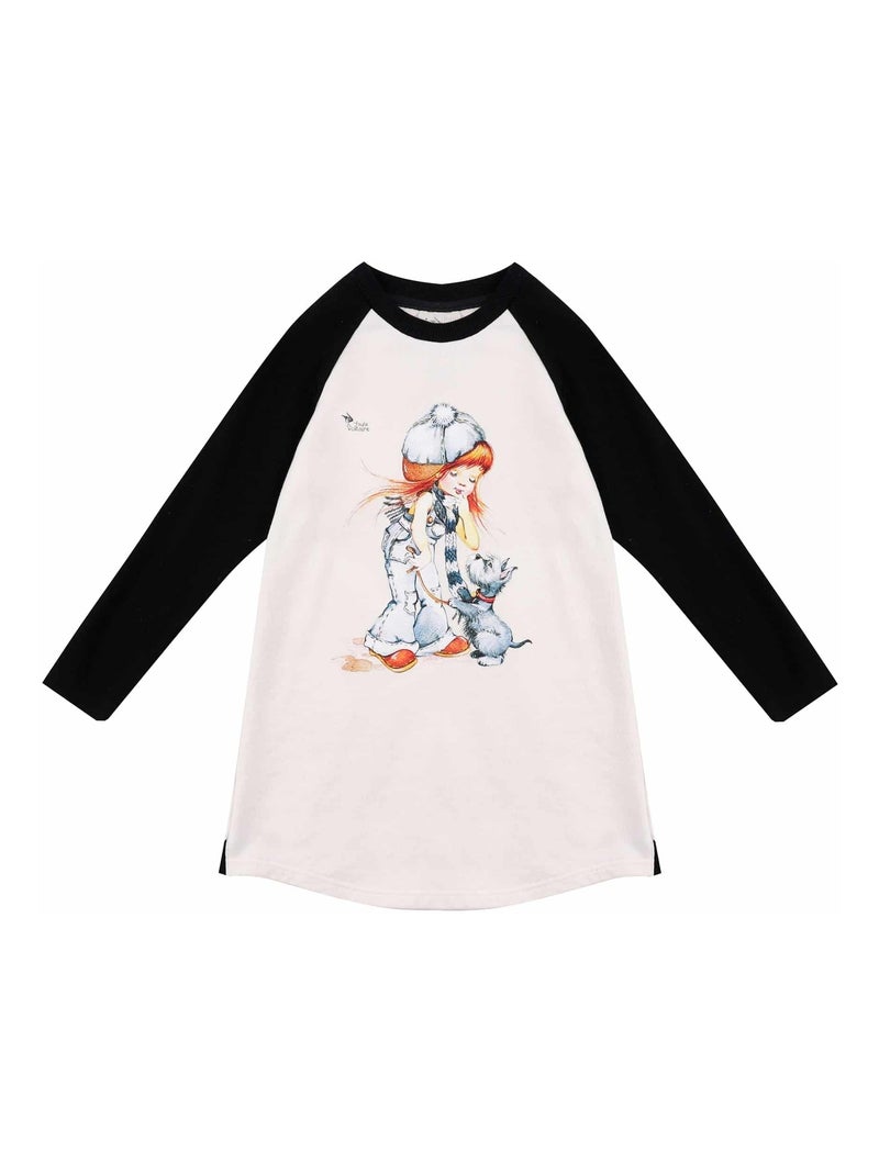 Robe Sweat Fille  Beige Noir Dessin Poulbot  BABY - La Faute à Voltaire Noir Beige - Kiabi