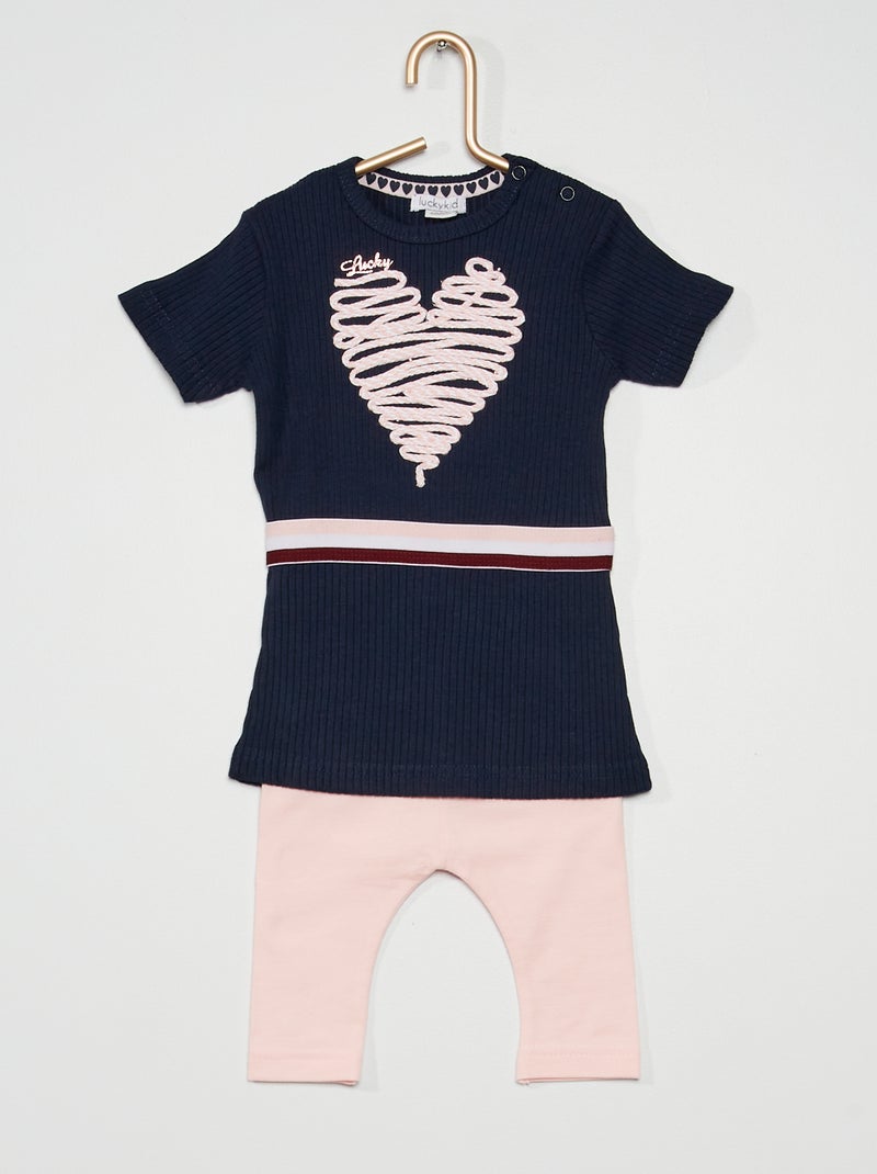 Robe sweat + legging bleu marine / rose - Kiabi