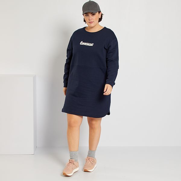Robe sweat 'loveuse' Grande taille femme - bleu marine - Kiabi - 18,00€