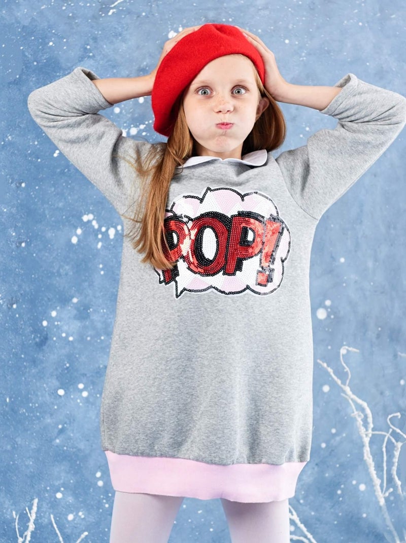 Robe Sweat-Shirt Fille  Molleton   Sequins    POP - La Faute à Voltaire Gris clair - Kiabi