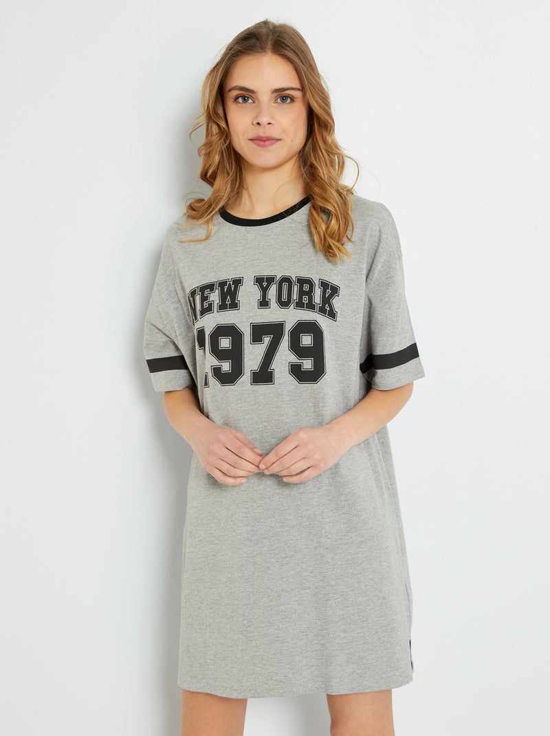 Robe t-shirt avec imprimé placé devant Gris/noir - Kiabi