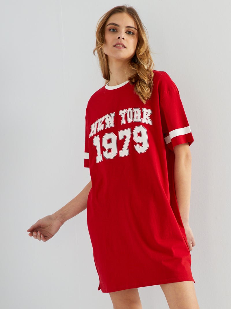 Robe t-shirt avec imprimé placé devant Rouge/blanc - Kiabi
