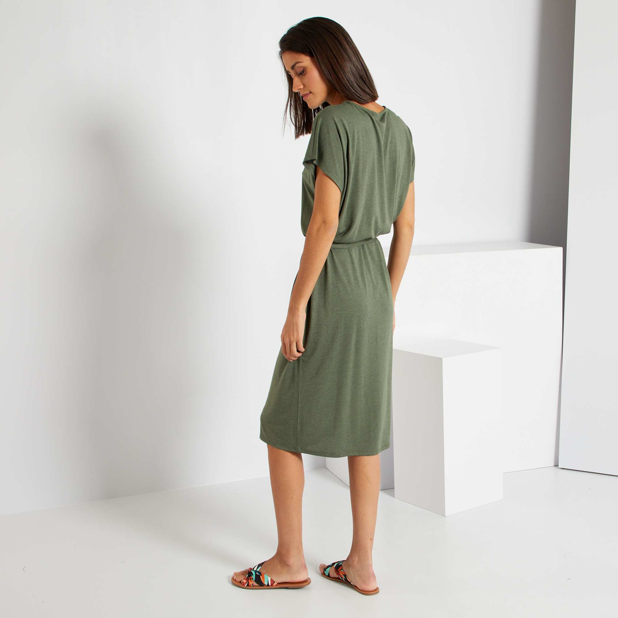 Robe tshirt ceinturée 'JDY' femme kaki Kiabi 20,00€