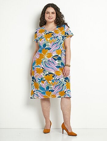 Robe T-shirt courte droite fleurie manches courtes