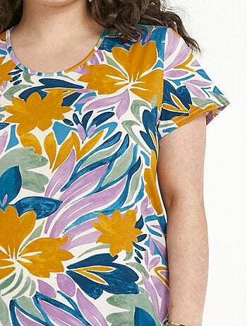 Robe T-shirt courte droite fleurie manches courtes