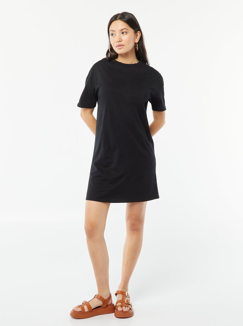 Robe t-shirt en coton noir - Kiabi