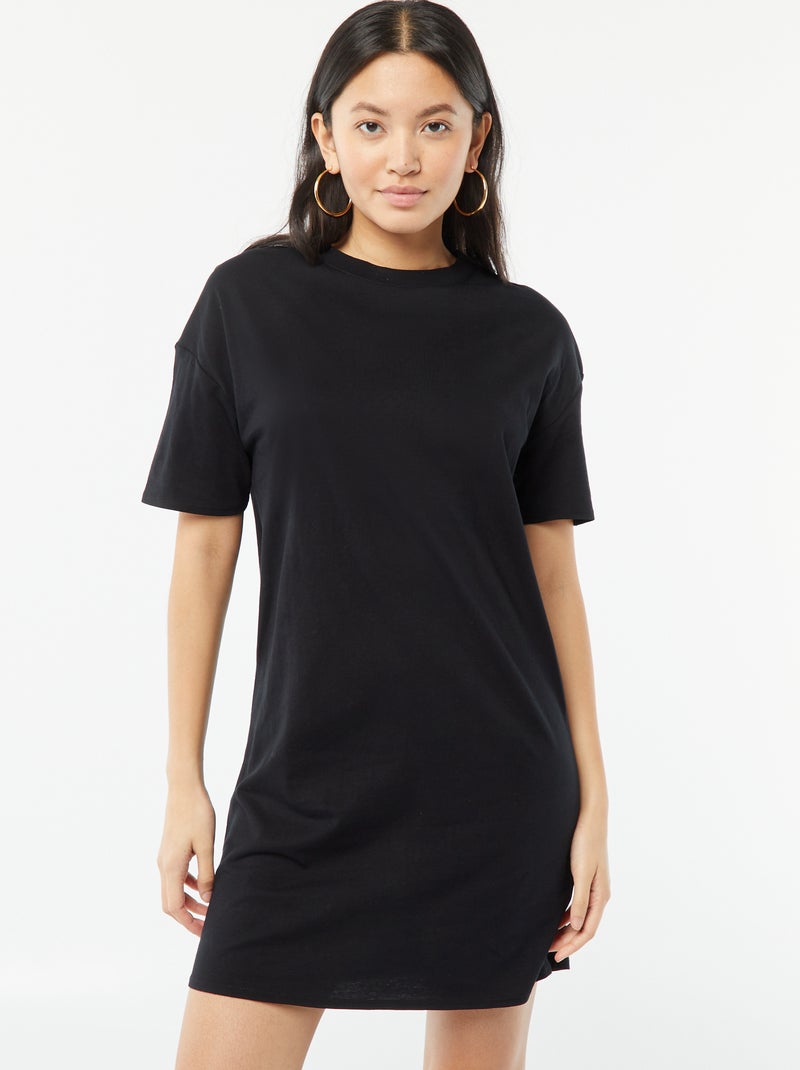 Robe t-shirt en coton noir - Kiabi