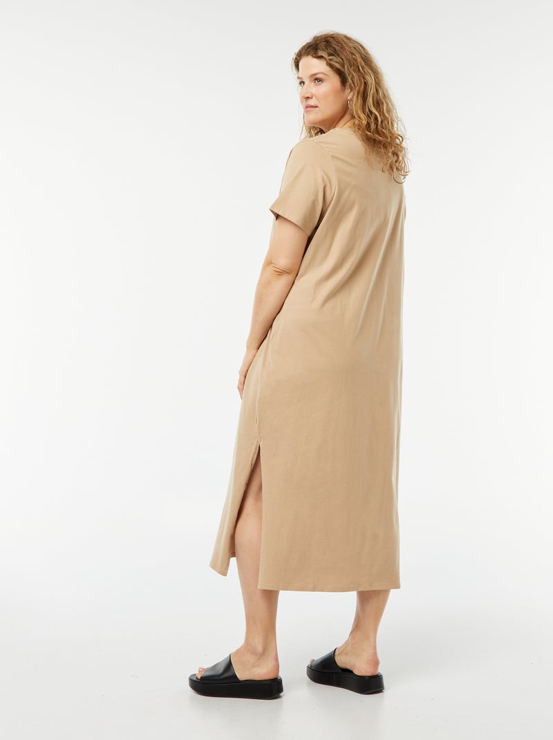 Robe t-shirt longue à manches courtes unie Beige - Kiabi