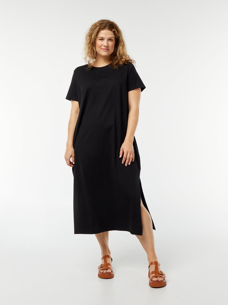 Robe t-shirt longue à manches courtes unie Noir - Kiabi