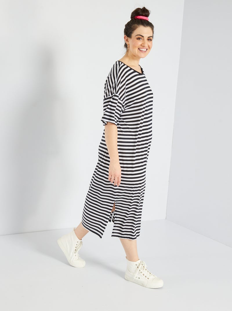 Robe t-shirt mi-longue 'rayé' Noir - Kiabi