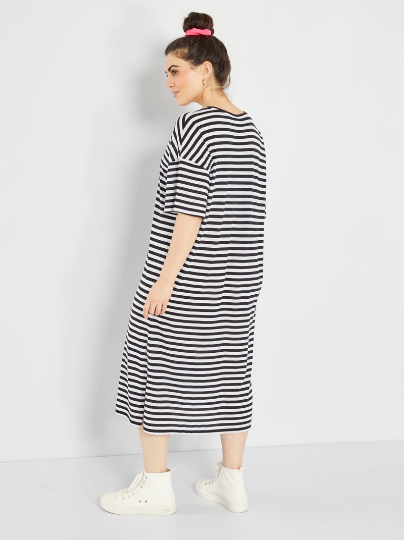 Robe t-shirt mi-longue 'rayé' Noir - Kiabi
