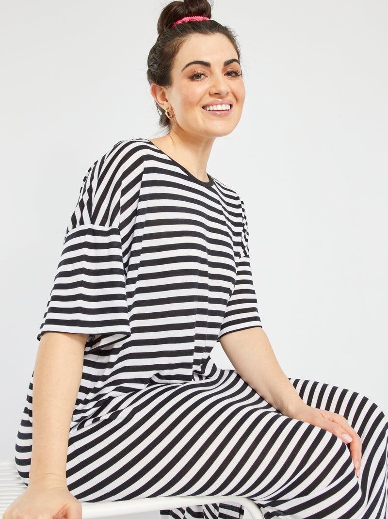 Robe t-shirt mi-longue 'rayé' Noir - Kiabi