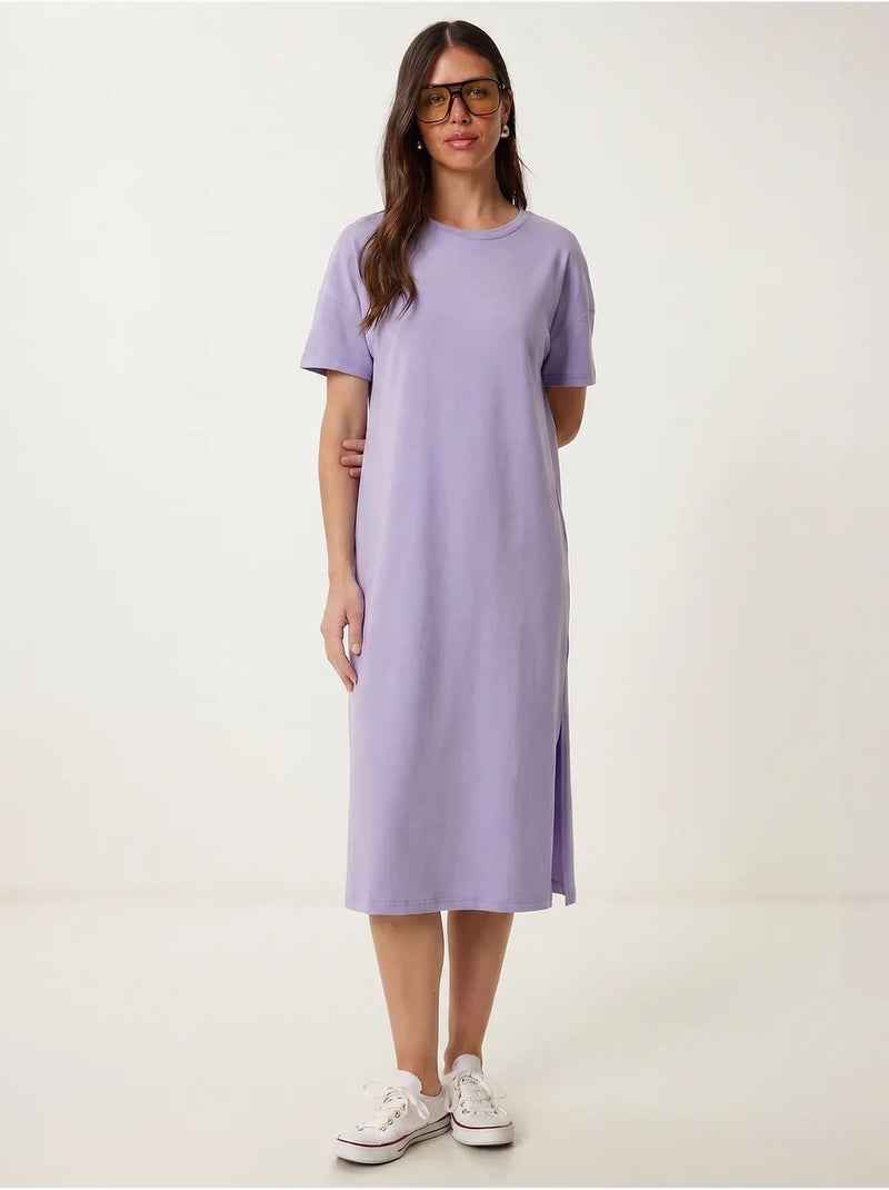 Robe t-shirt midi en coton à col rond istanbul Lavande - Kiabi