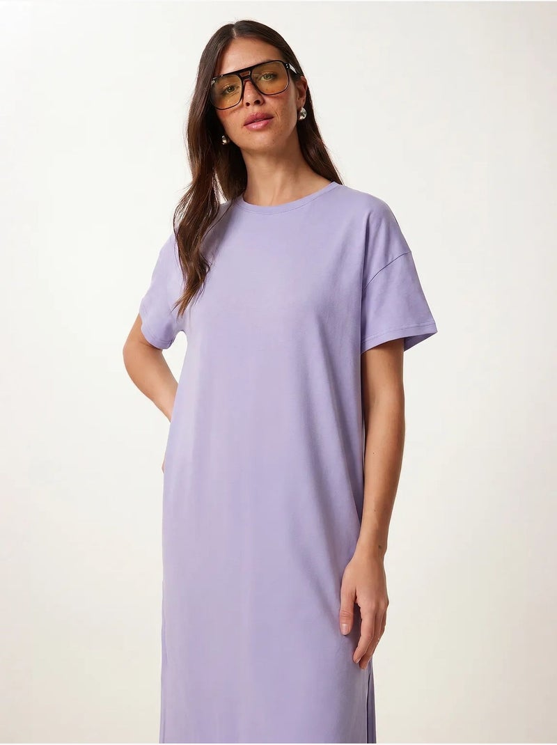 Robe t-shirt midi en coton à col rond istanbul Lavande - Kiabi