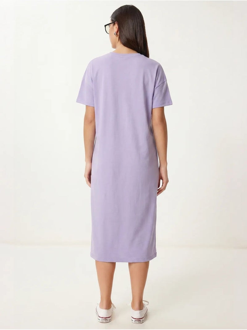 Robe t-shirt midi en coton à col rond istanbul Lavande - Kiabi