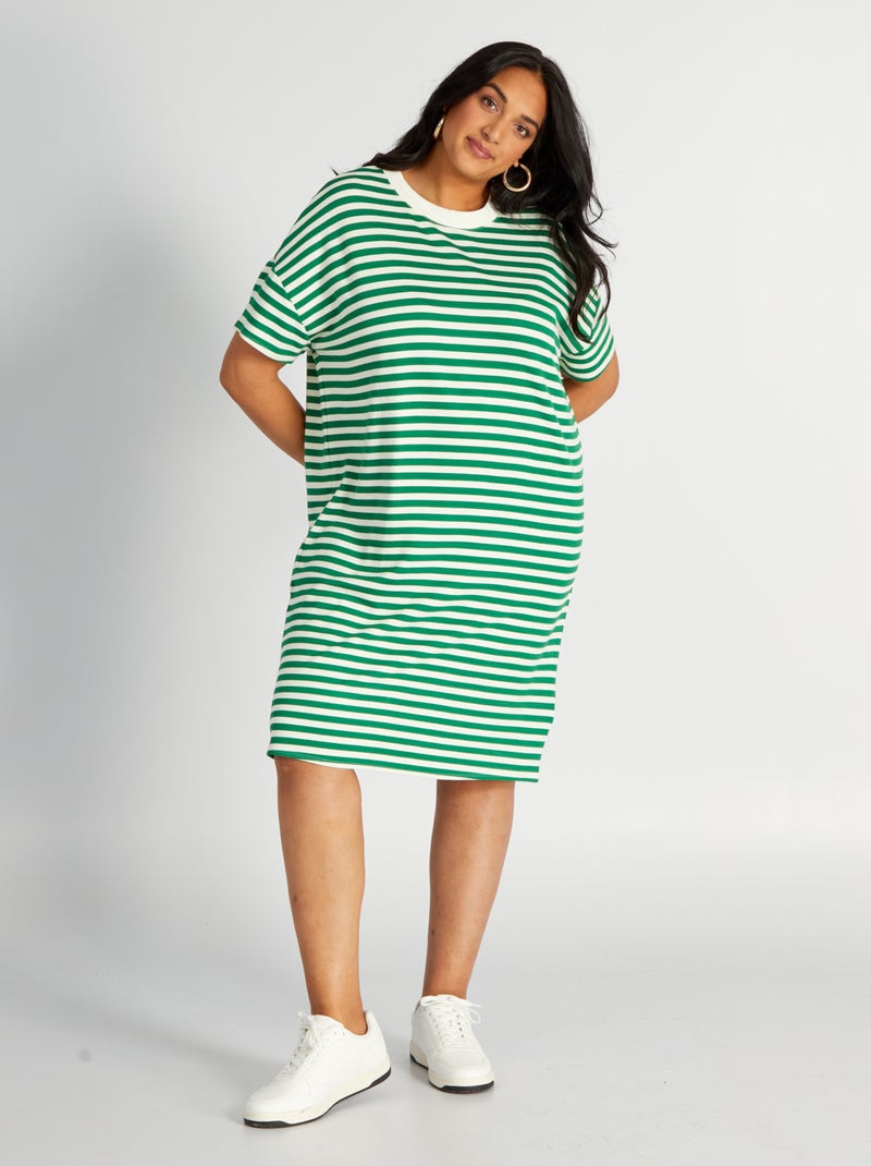 Robe t-shirt rayé manches courtes Vert - Kiabi