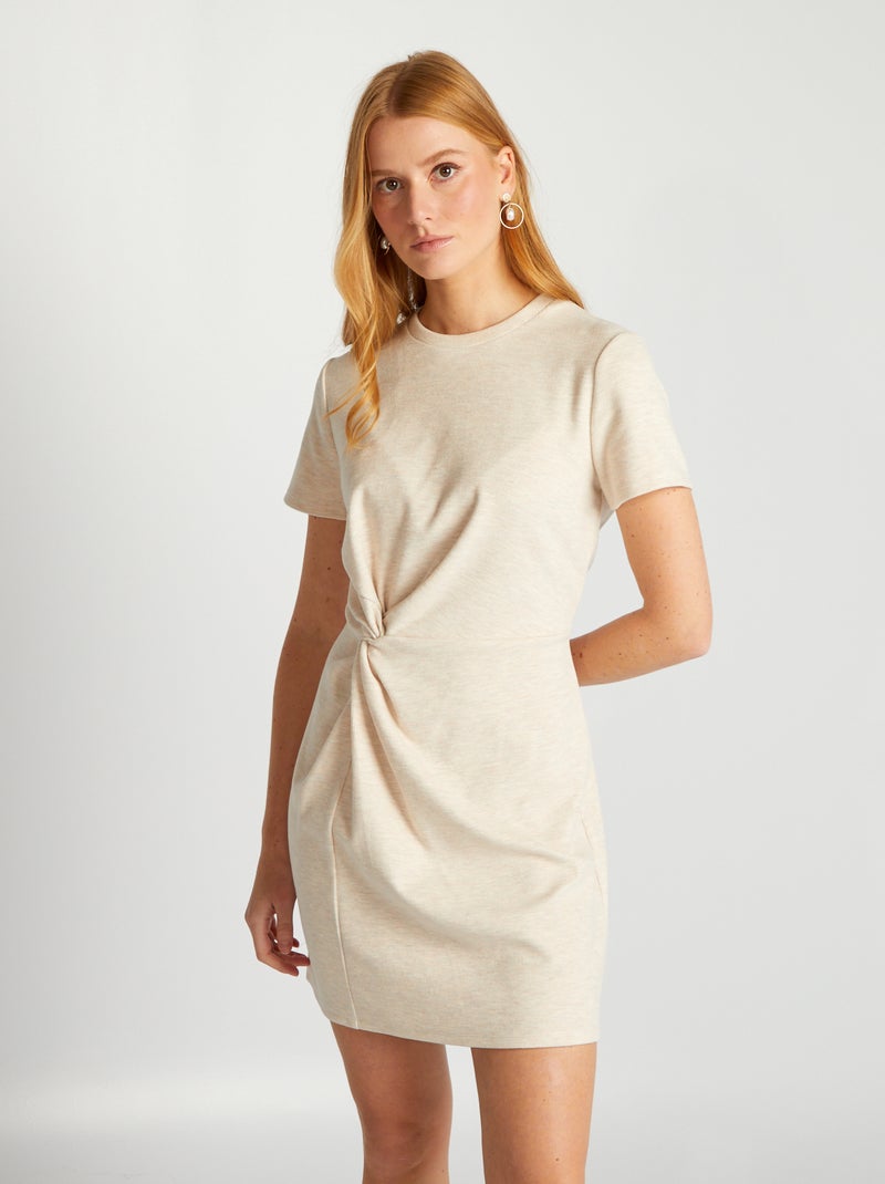 Robe t-shirt unie côtelée Beige - Kiabi