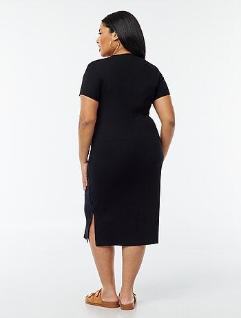 Robe t-shirt unie finement côtelée à manches courtes