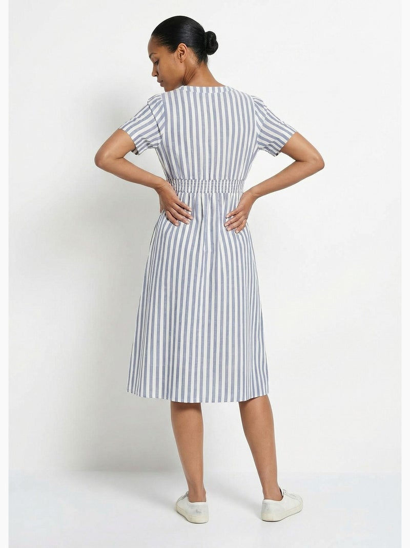 Robe taille haute pur coton à rayures - AFIBEL Bleu - Kiabi