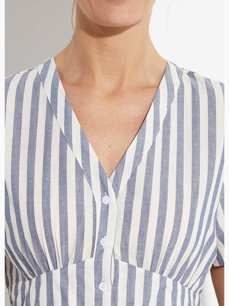 Robe taille haute pur coton à rayures - AFIBEL Bleu - Kiabi