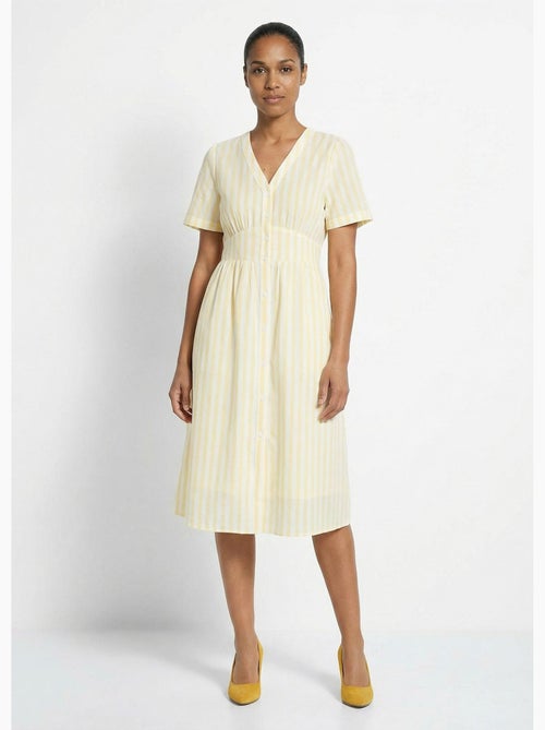 Robe taille haute pur coton à rayures - AFIBEL - Kiabi