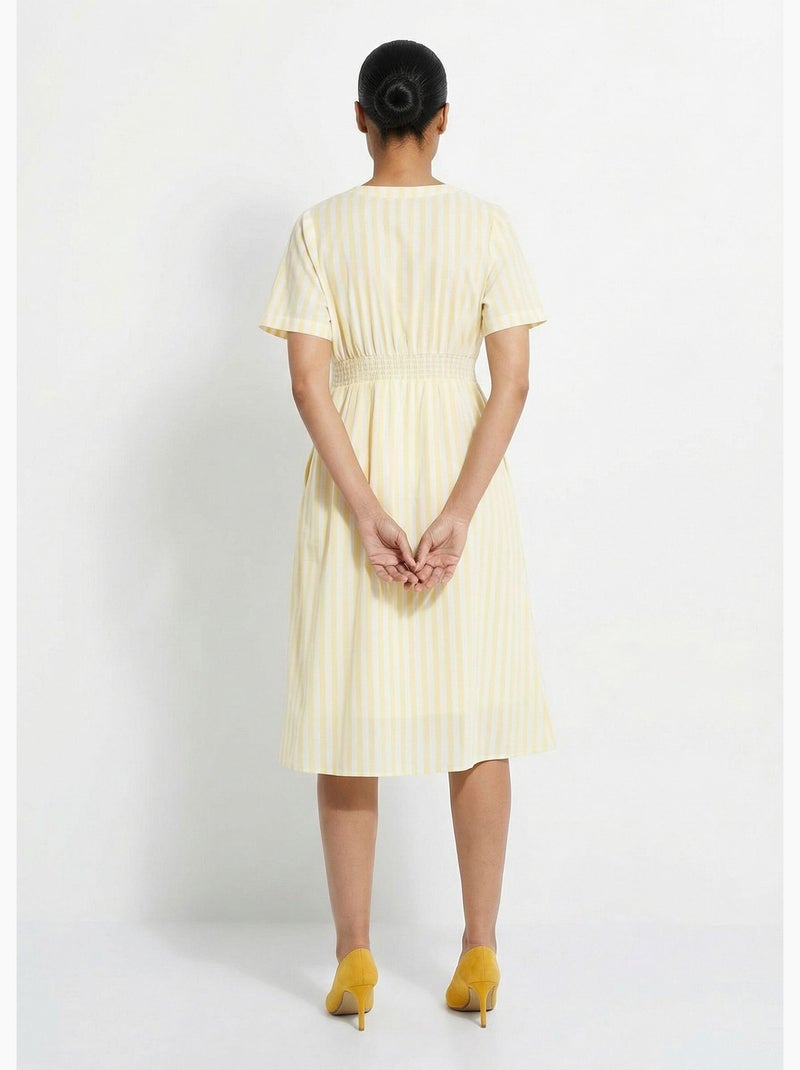 Robe taille haute pur coton à rayures - AFIBEL Jaune - Kiabi