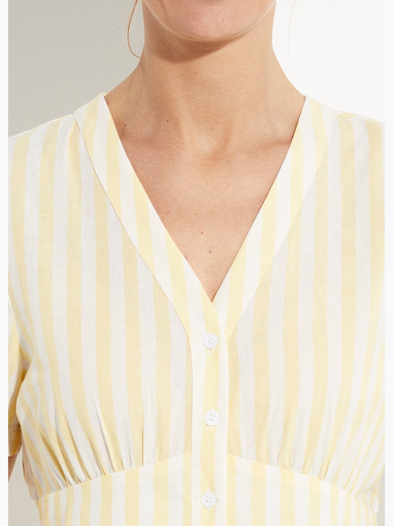 Robe taille haute pur coton à rayures - AFIBEL Jaune - Kiabi