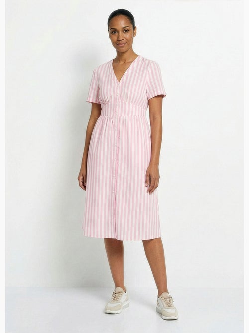 Robe taille haute pur coton à rayures - AFIBEL - Kiabi
