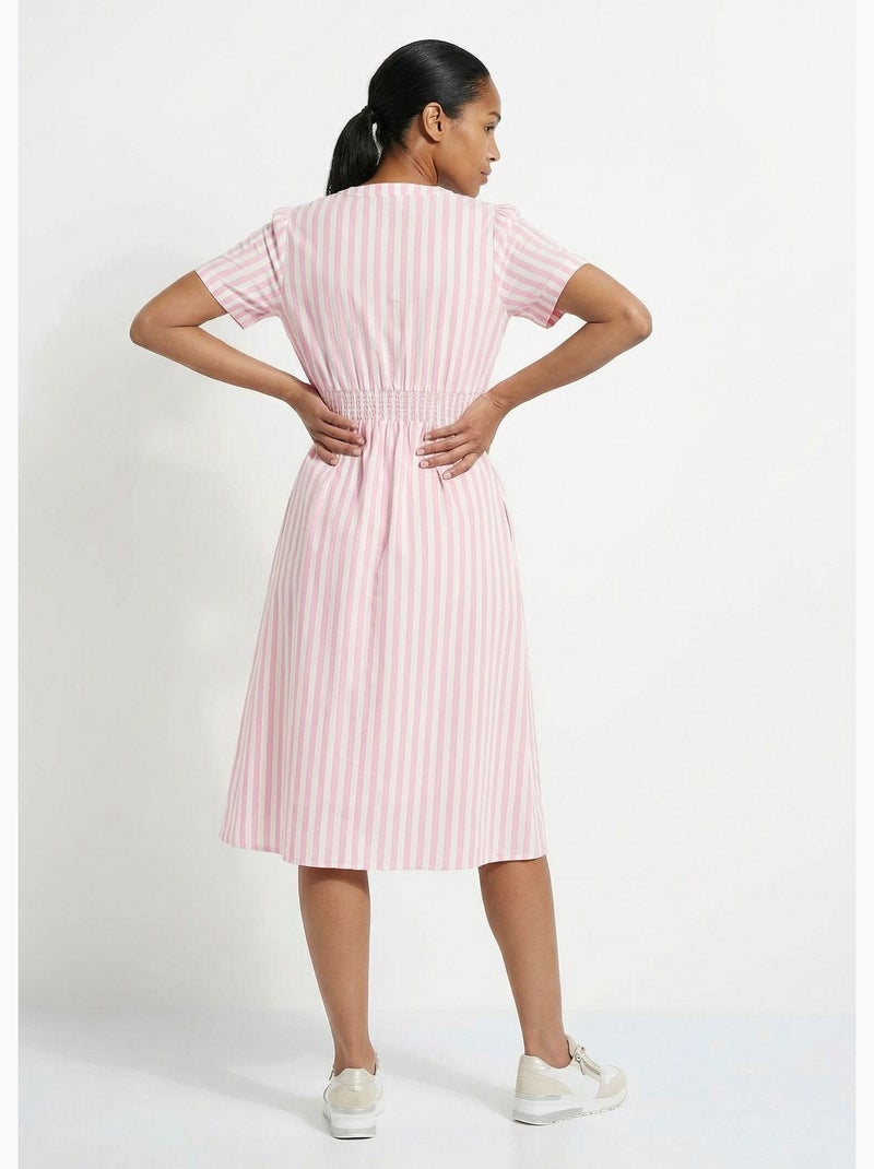 Robe taille haute pur coton à rayures - AFIBEL Rose - Kiabi