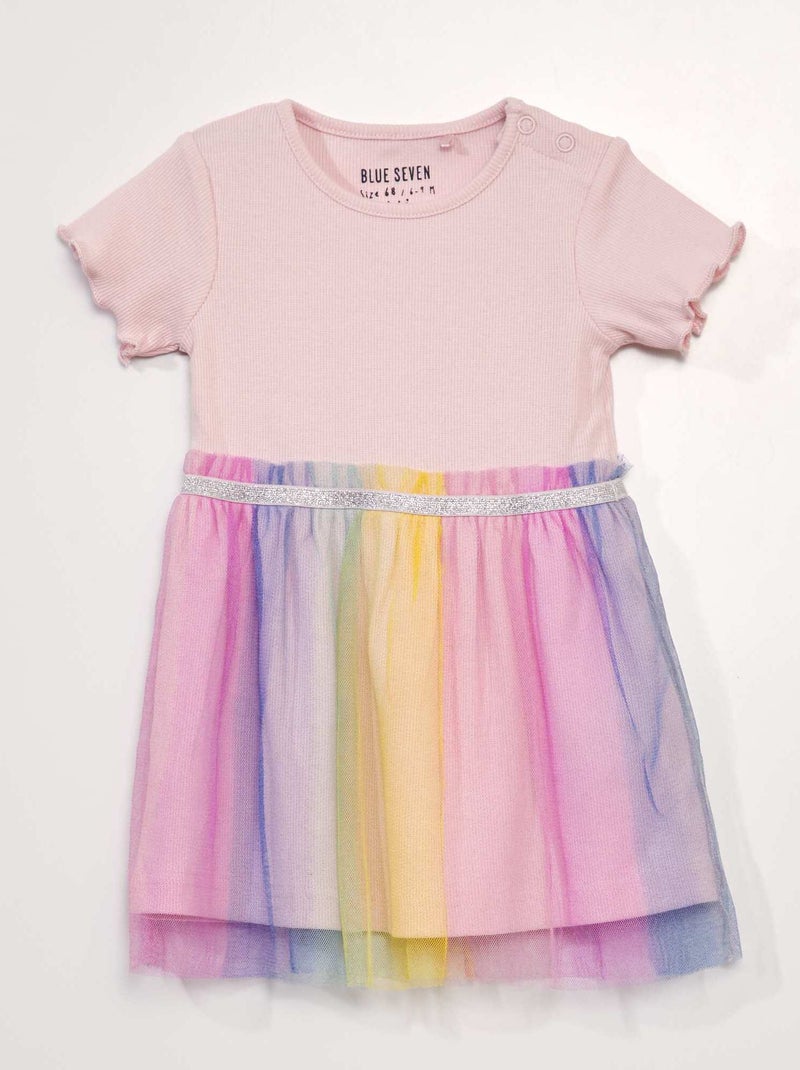 Robe tee-shirt avec tutu Rose multicolore - Kiabi