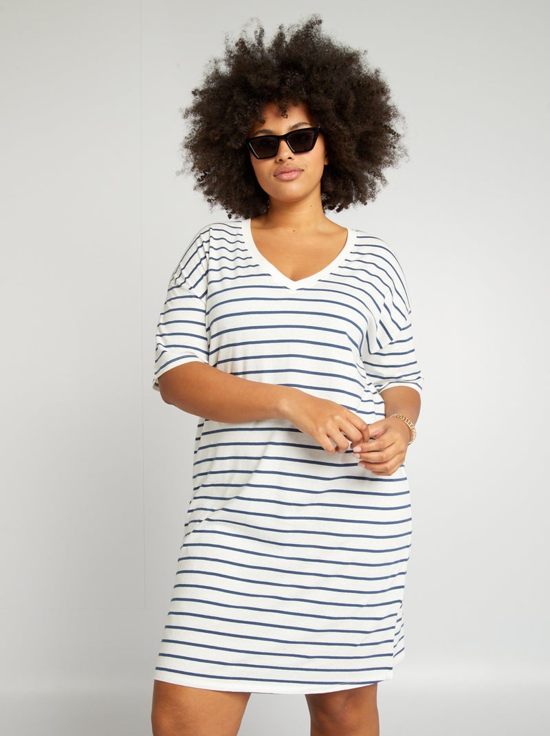 Robe tee-shirt large Blanc/marine - Kiabi